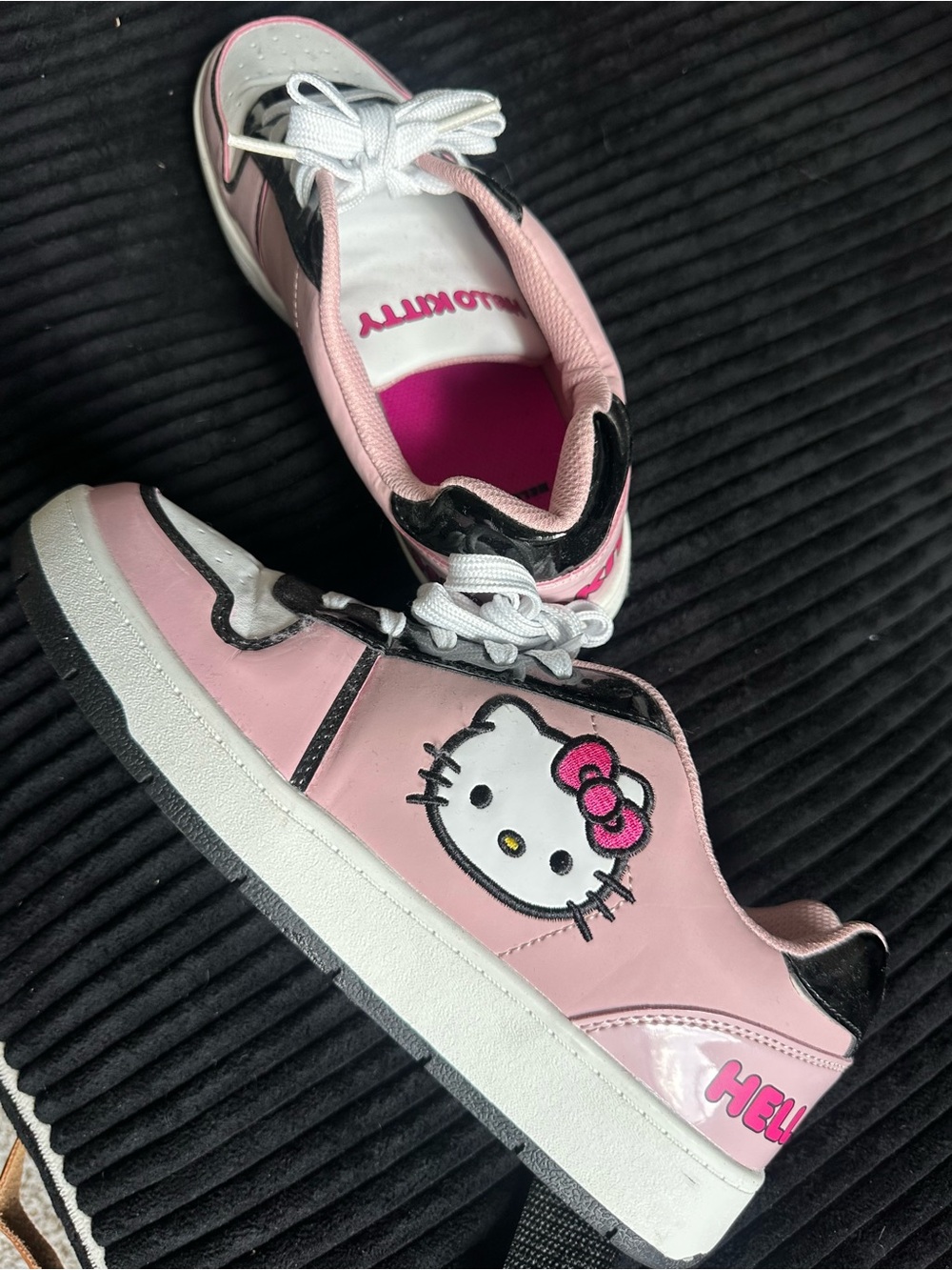 Hello Kitty Pink and White Kids Sneakers with Black Trim